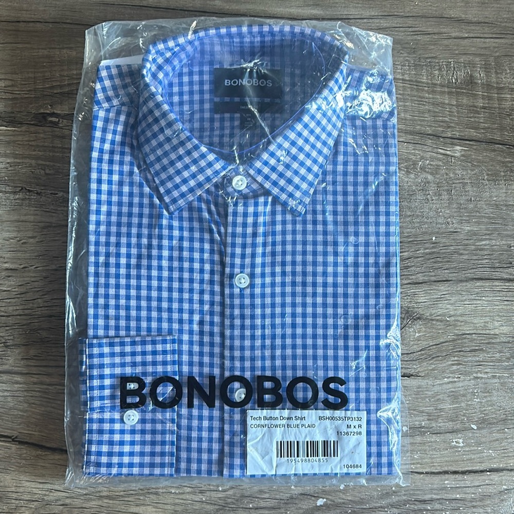 Bonobos tech button down shirt “cornflower blue plaid”
